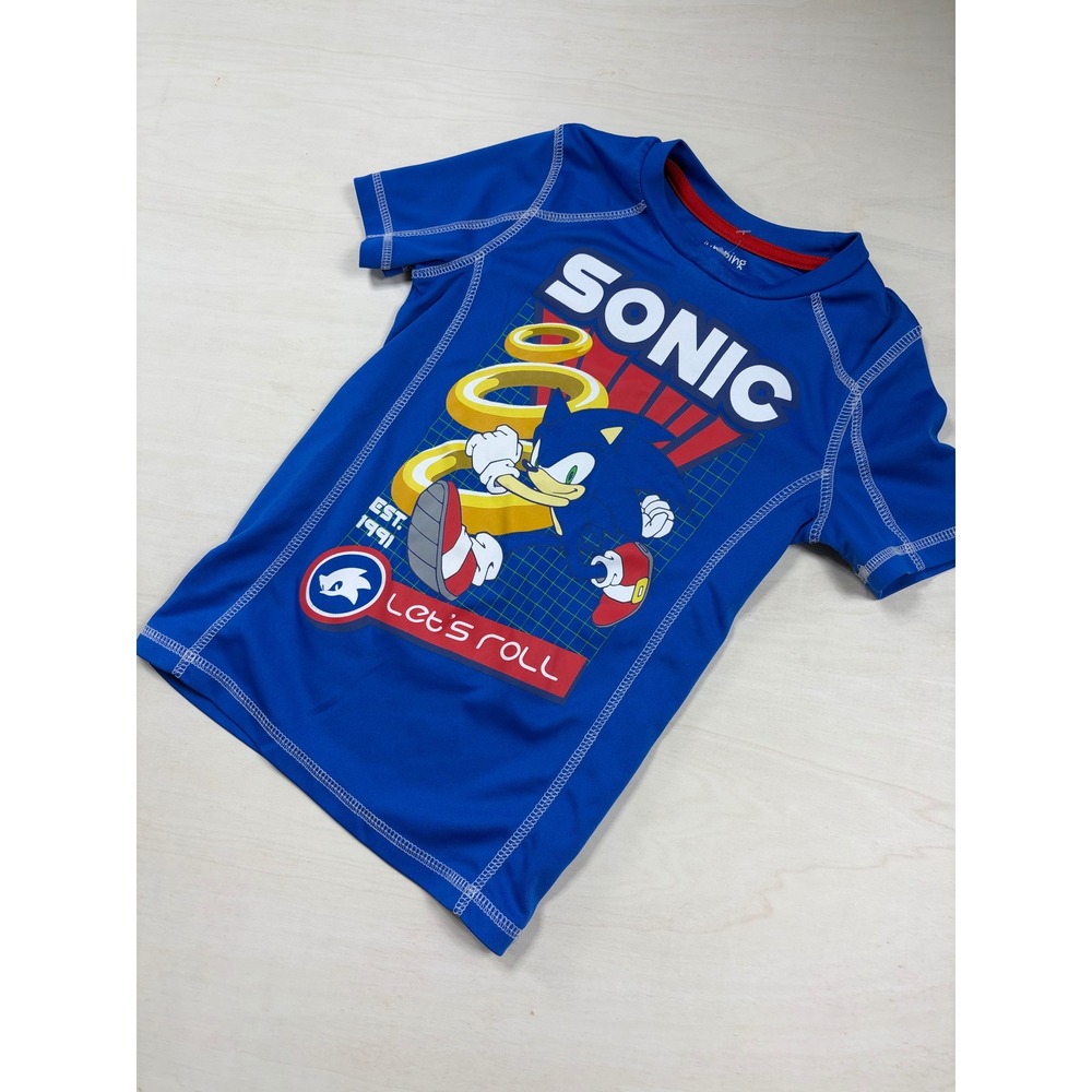 Sonic the Hedgehog Jumping Beans Boys Blue Rashguard Swim Shirt Size 6 Active